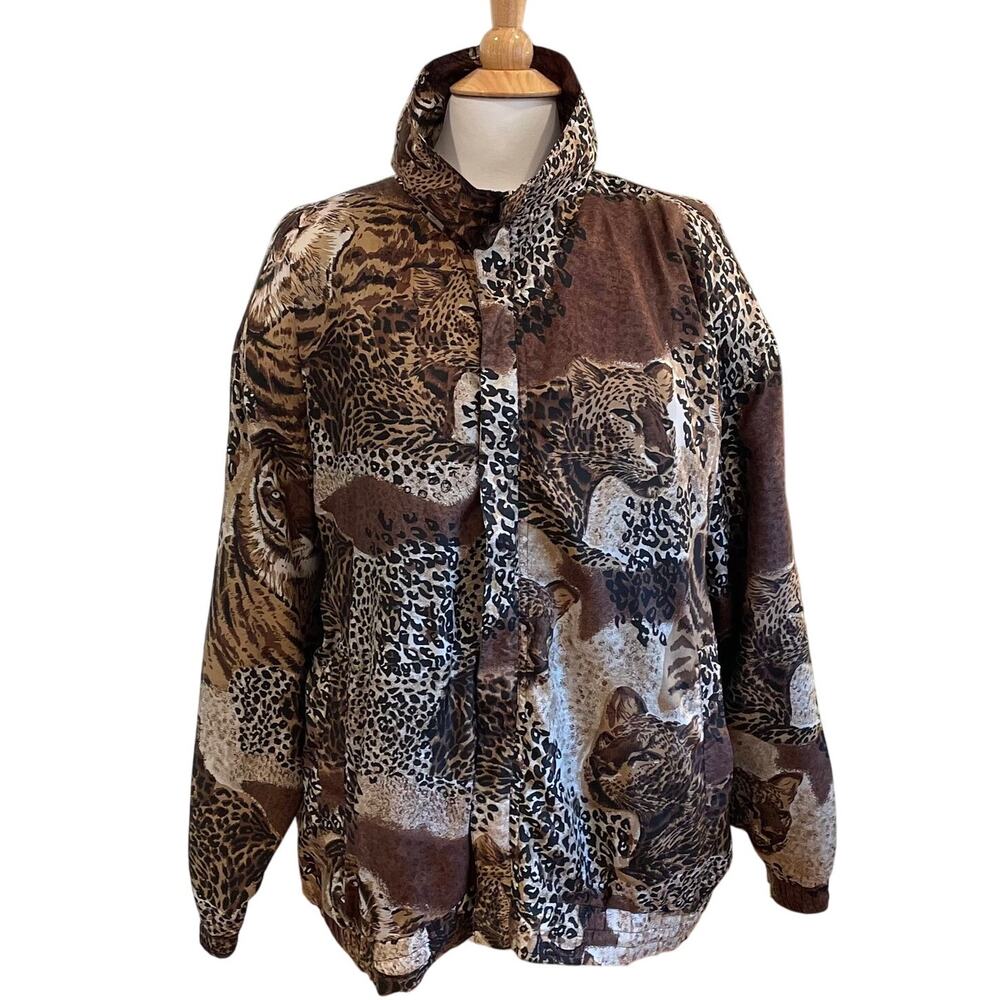 Vintage Kim Rogers Silk Mixed Animal Print Bomber Jacket, Retro Streetwear, 1X